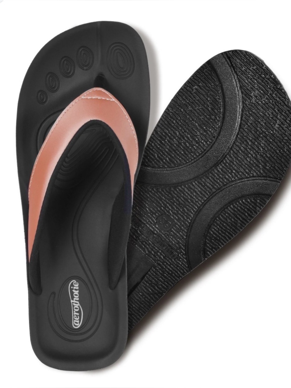 AEROTHOTIC Fallon Arch Support Sandals Flip Flops Black Women Size 41 (10.5-11)